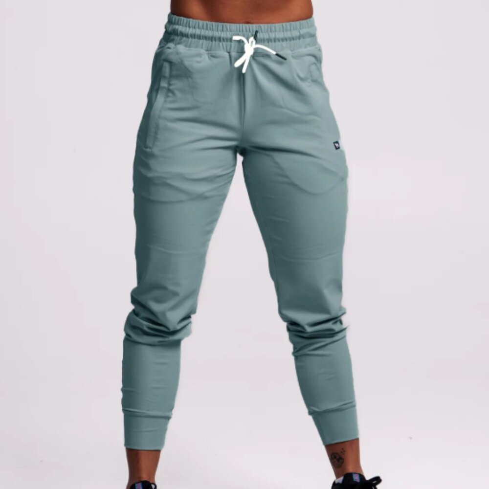 Women's Sage Green Jogger Track Pants - Lightweight Drawstring